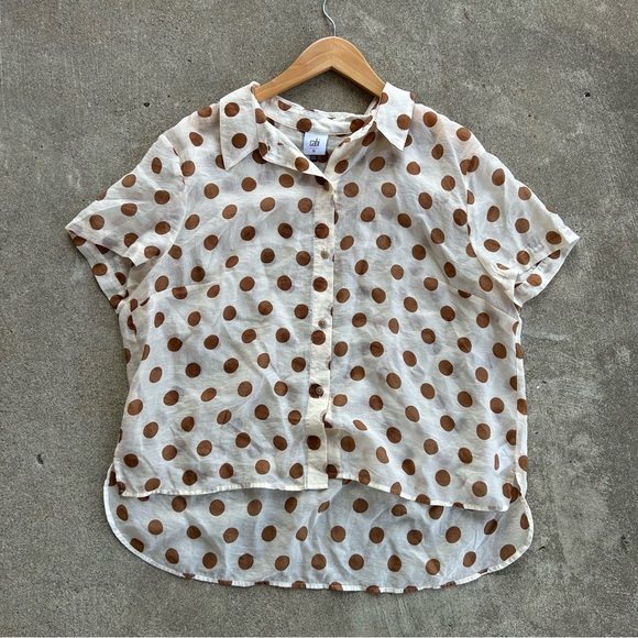 CAbi 6305 Spectator Shirt XL Polka Dot Brown Cream Collared Blouse - Picture 1 of 7